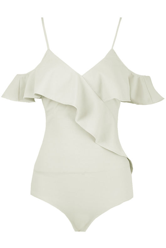 White Cross Over Frilled Bodysuit