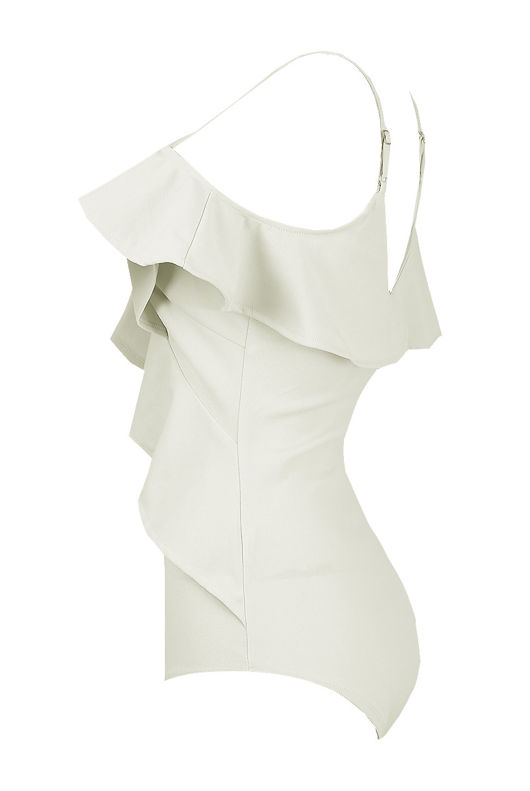 White Cross Over Frilled Bodysuit