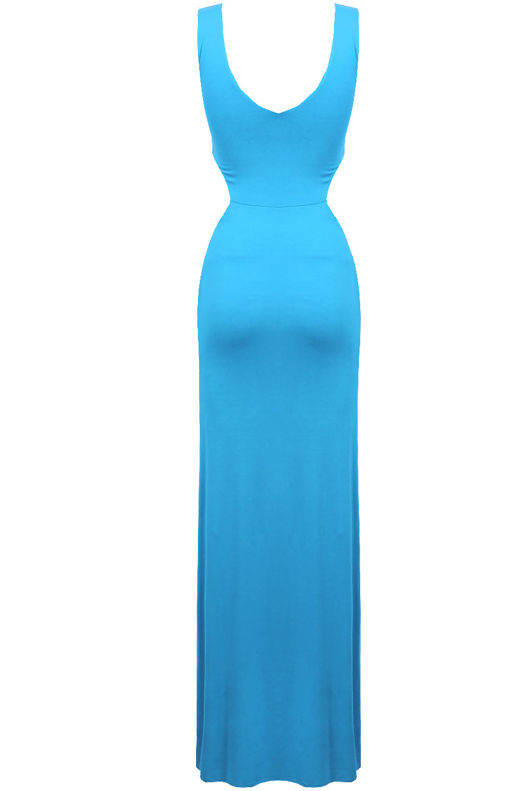 Turquoise Side Cut Out Sleeveless Celebrity Maxi Dress