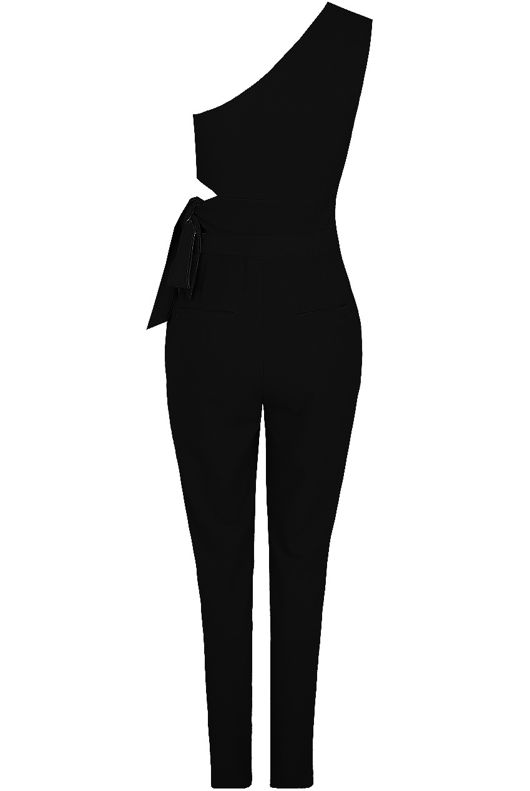 Black Side Tie Up One Shoulder Jumpsuit