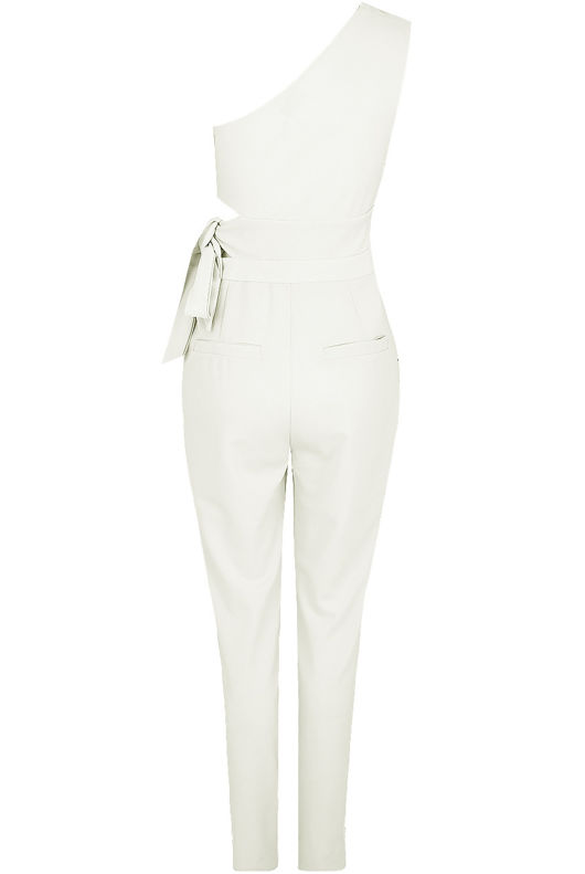 White Side Tie Up One Shoulder Jumpsuit