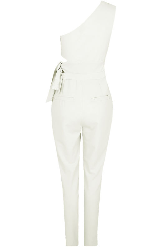 White Side Tie Up One Shoulder Jumpsuit