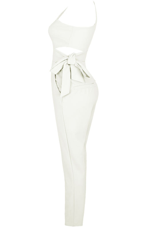 White Side Tie Up One Shoulder Jumpsuit