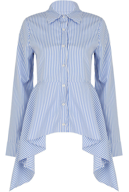 Blue Striped High Low Button Down Shirt
