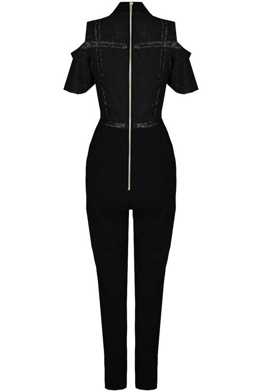 Black Lace Crochet Cut Out Jumpsuit