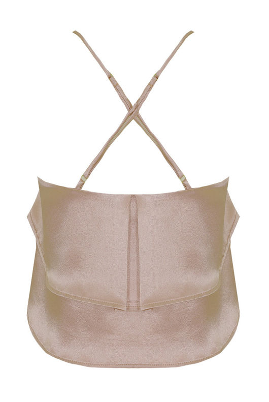 Beige Shiny Criss Cross Back Layered Tops
