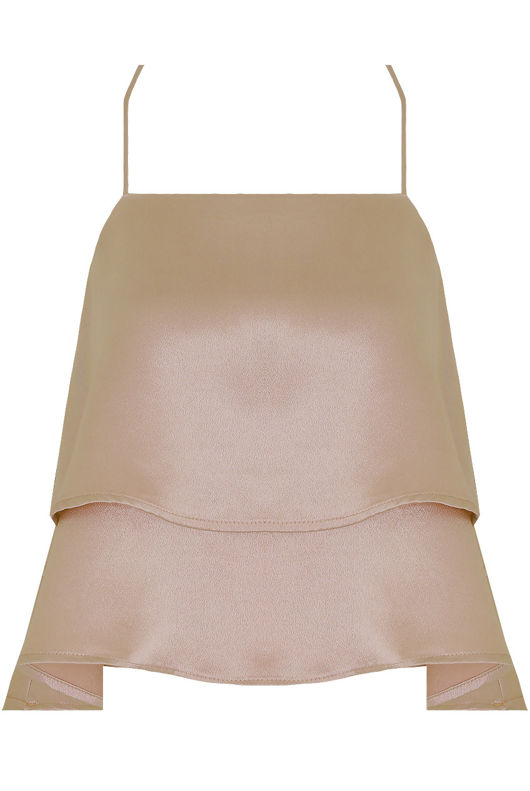Beige Shiny Criss Cross Back Layered Tops