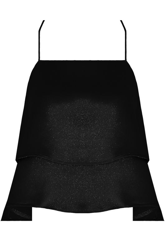 Black Shiny Criss Cross Back Layered Tops