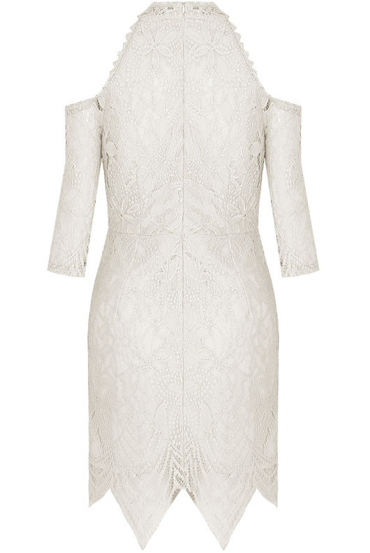 White Crochet Lined Cold Shoulder Bodycon Dress