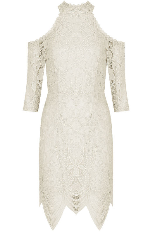 White Crochet Lined Cold Shoulder Bodycon Dress