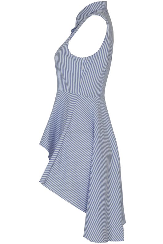 Blue Striped Front Button Up Asymmetric Top.