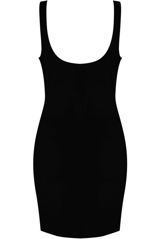 Black Scooped Bodycon Midi Dress