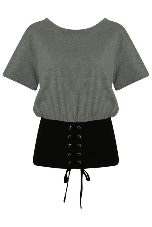 Grey Lace Up Corset Tees