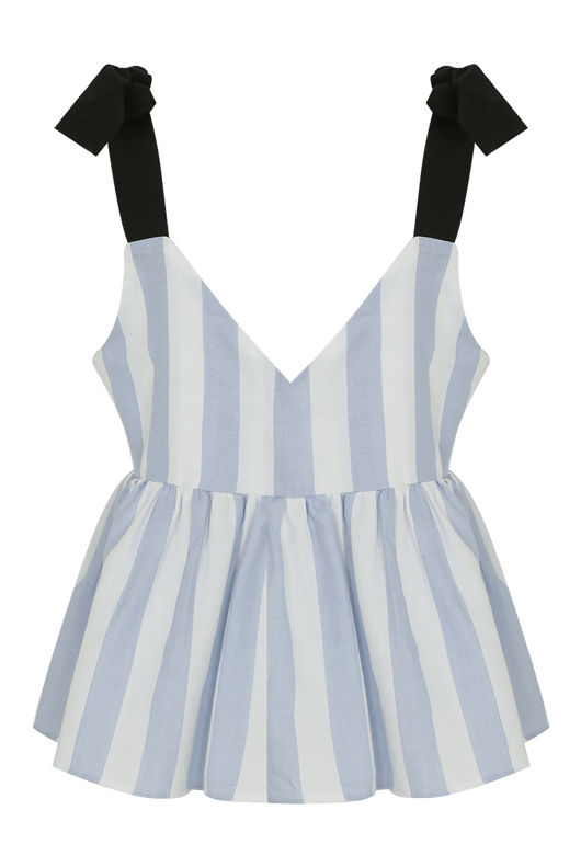 Knotted Shoulder Striped Crop Top Blue