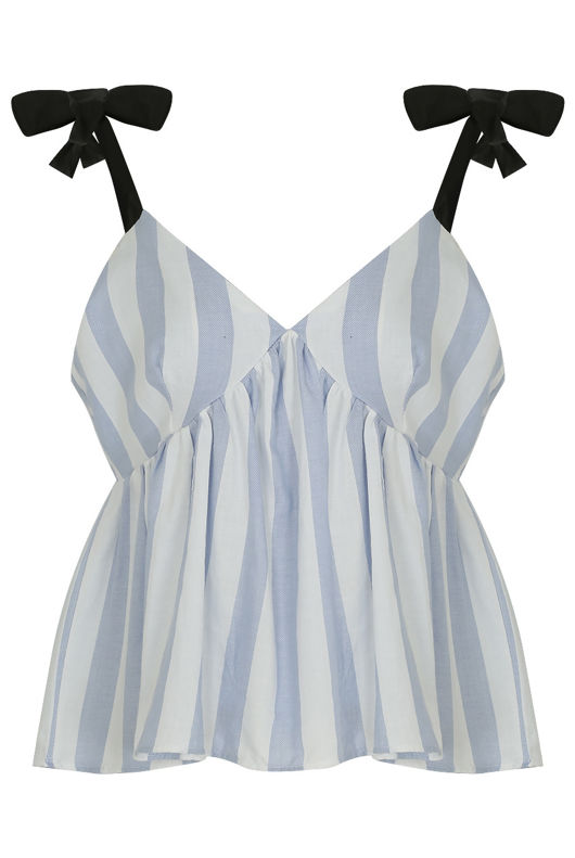 Knotted Shoulder Striped Crop Top Blue