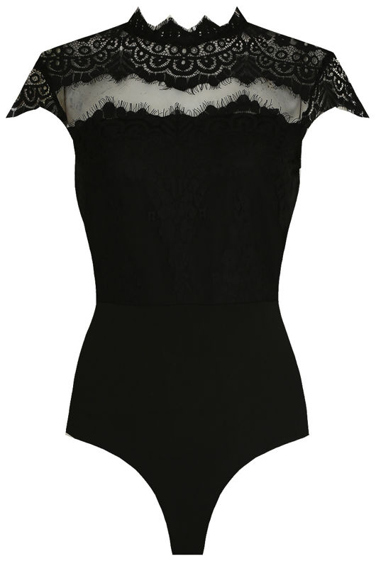 Black Lace Crochet Netted Bodysuit