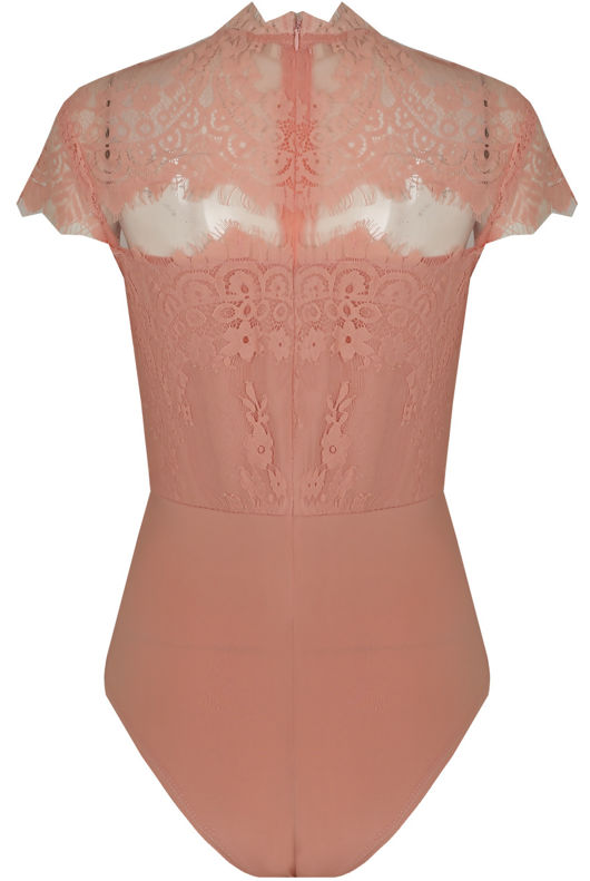 Pink Lace Crochet Netted Bodysuit