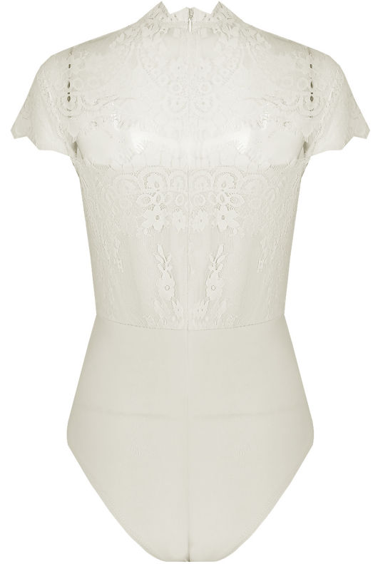White Lace Crochet Netted Bodysuit