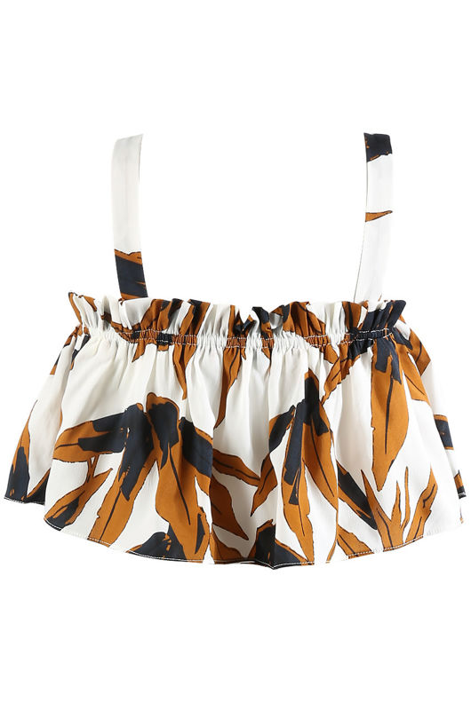 White Tropical Frill Crop Top