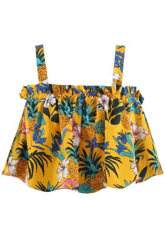 Yellow Floral Frill Crop Top