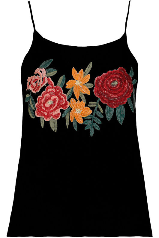 Black Contrast Flower Embroidery Tops