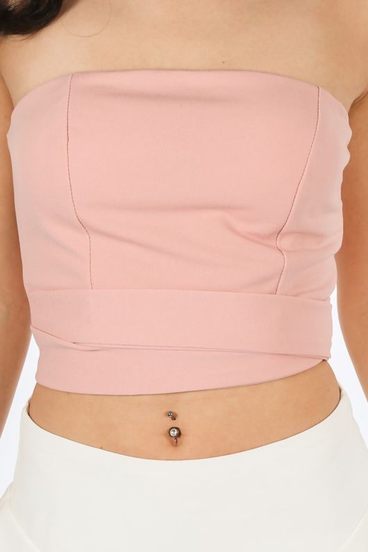 Wrap Around Bandeau Crop Top In Pink