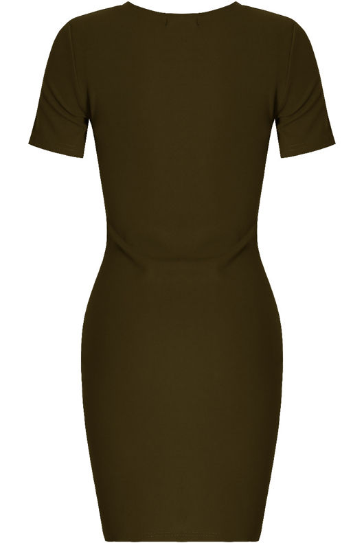 Khaki Front Hem Zipped Bodycon Dress