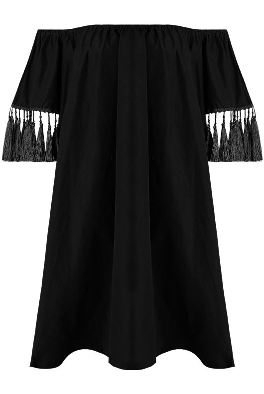 Elasticated Off Shoulder Fringed Shift Dress - mix pack