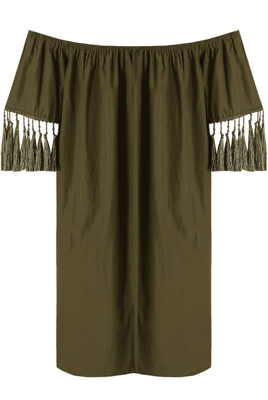 Elasticated Off Shoulder Fringed Shift Dress - mix pack