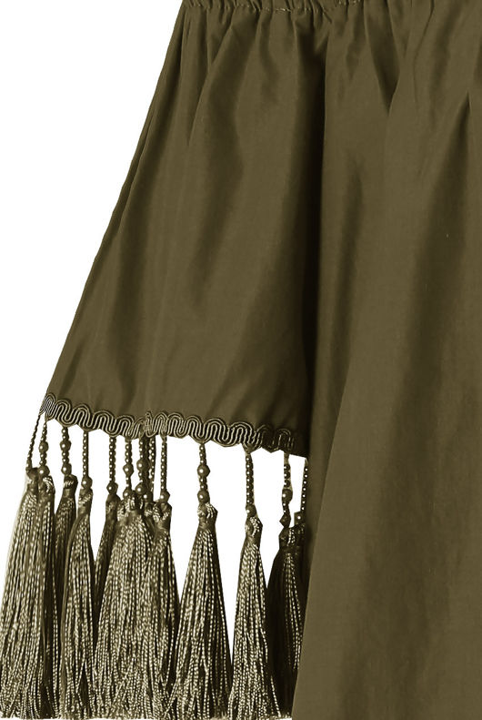 Khaki Elasticated Off Shoulder Fringed Shift Dress