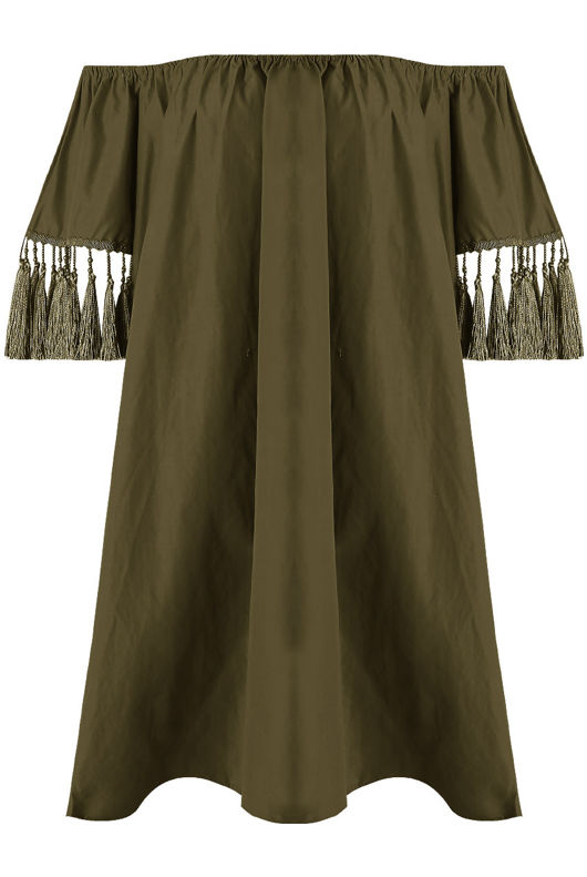 Elasticated Off Shoulder Fringed Shift Dress - mix pack