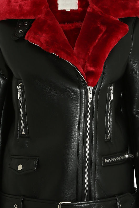 Black Faux Leather Fur Lined Coat