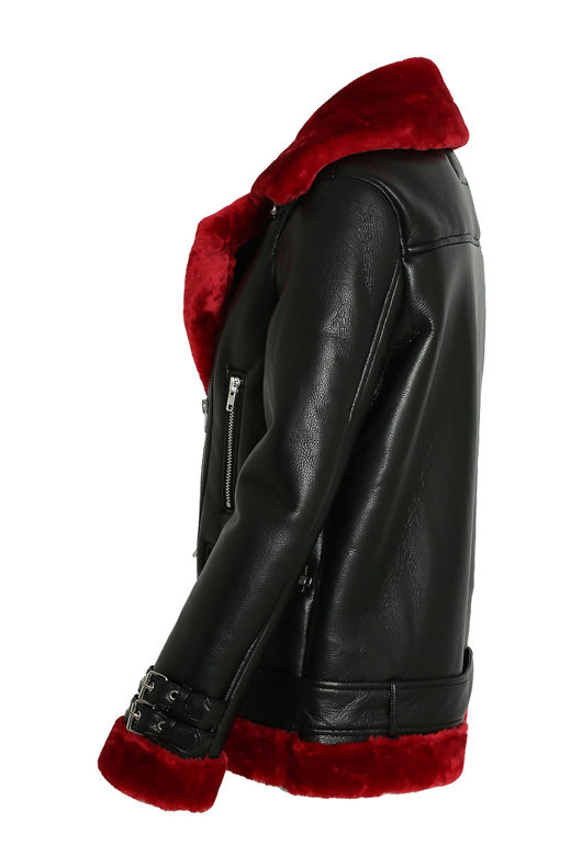 Black Faux Leather Fur Lined Coat