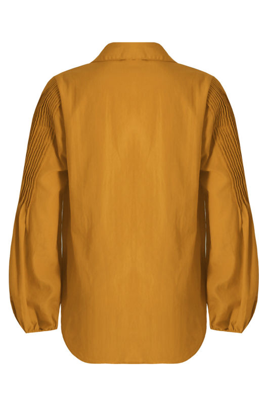 Mustard Front Low Neck Pleated Shirt Top