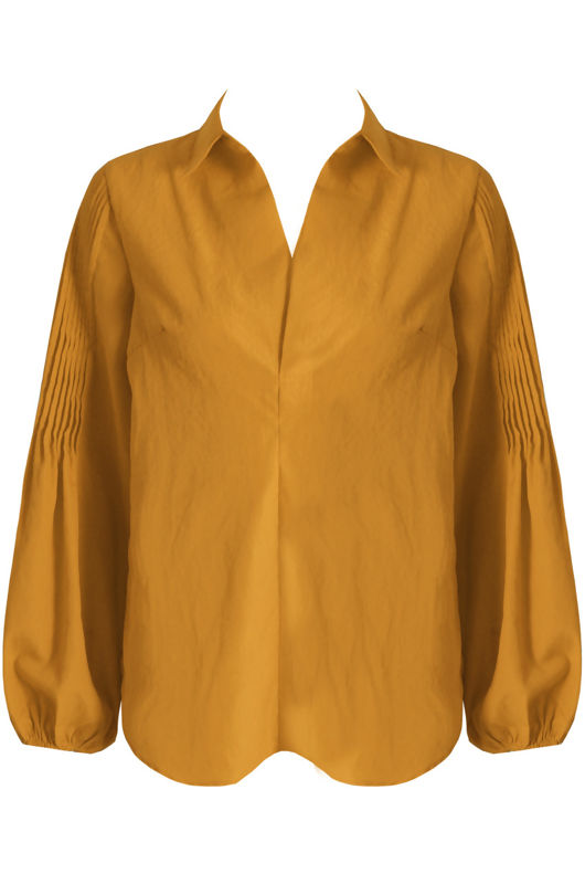 Mustard Front Low Neck Pleated Shirt Top