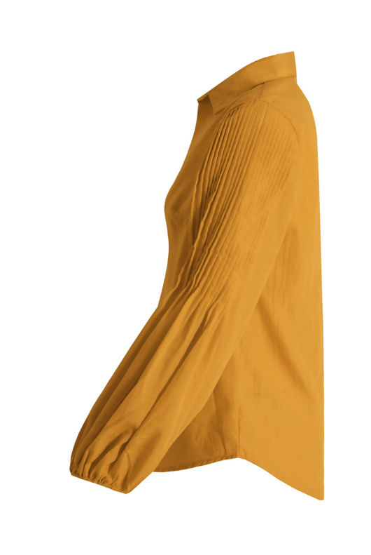 Mustard Front Low Neck Pleated Shirt Top
