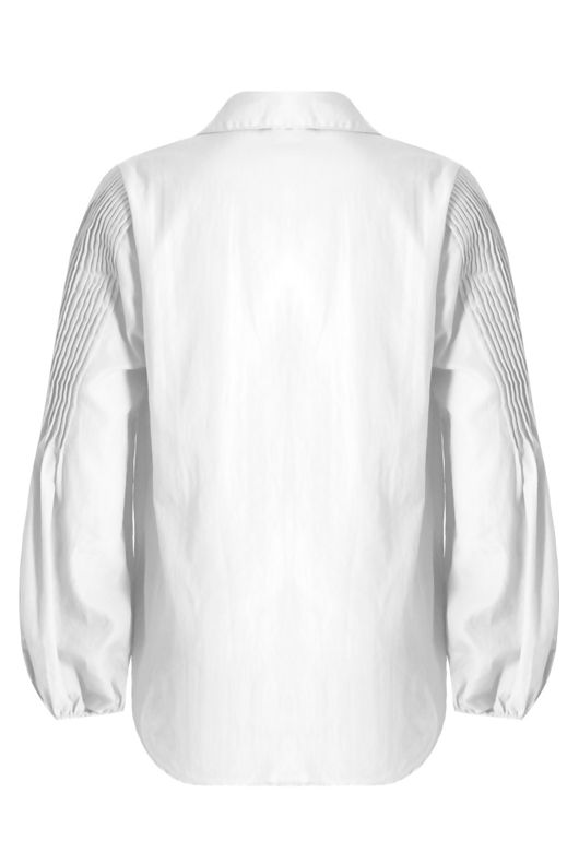 White Front Low Neck Pleated Shirt Tops