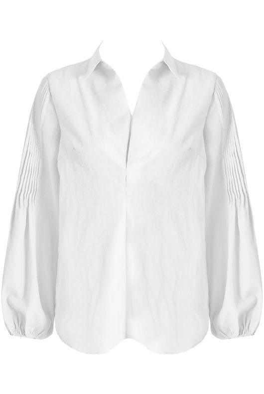 White Front Low Neck Pleated Shirt Tops