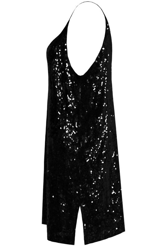Contrast Sequin Side Slit Shift Dress