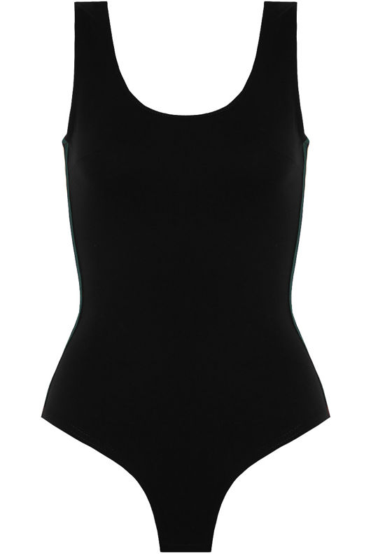 Contrast Side Banded Open Back Bodysuit in Black