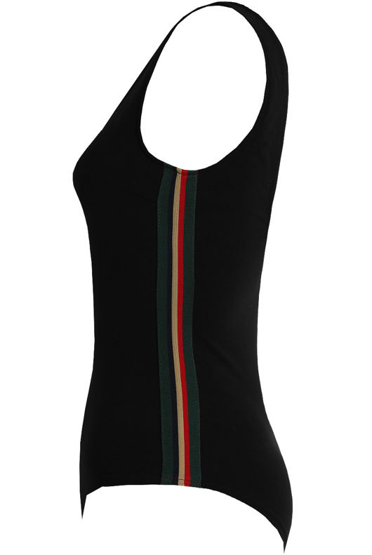 Contrast Side Banded Open Back Bodysuit in Black