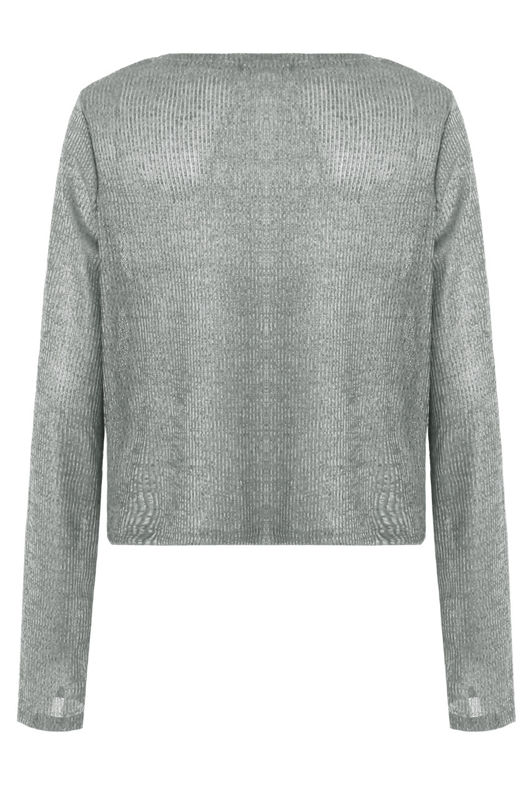 Grey Ribbed Long Sleeve Netted Top