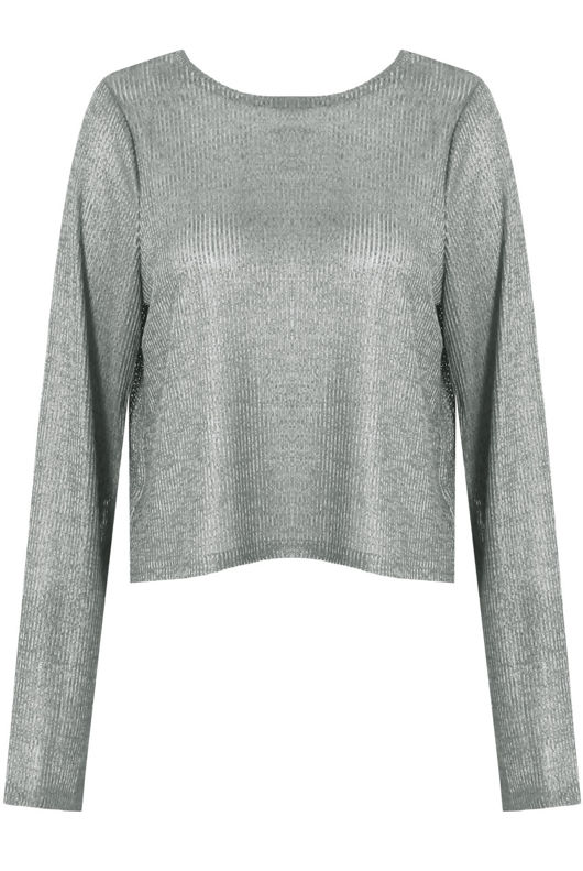 Grey Ribbed Long Sleeve Netted Top