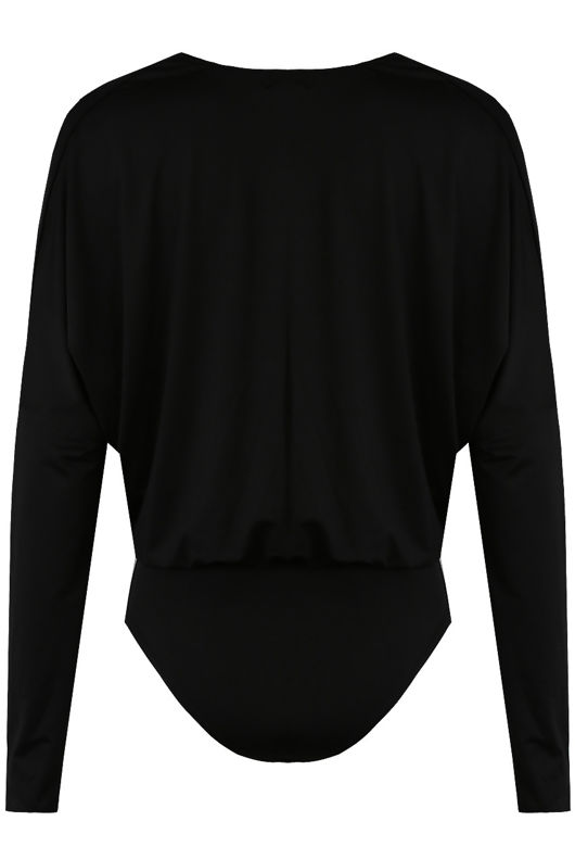 Plunge Neck Ruched Bodysuit in Black