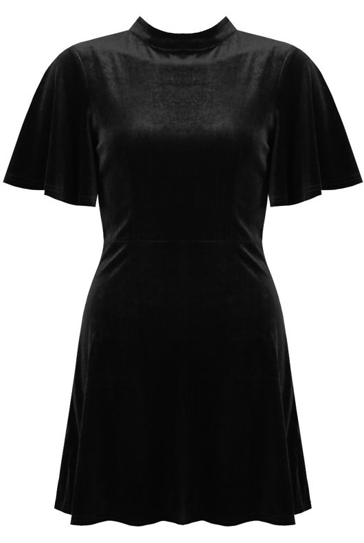 Black Velvet Short Sleeves Shift Dress