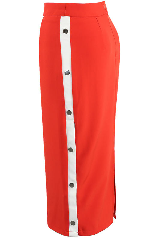 Red Side Snap Button Up Skirt