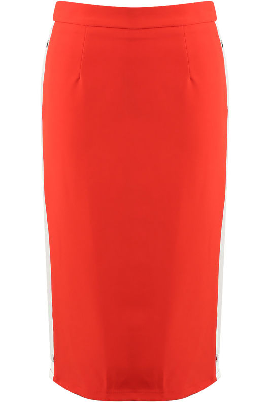 Red Side Snap Button Up Skirt
