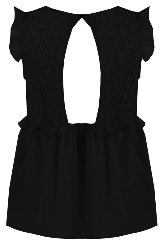 Black Lace Overlay Pleated Tops