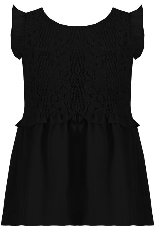 Black Lace Overlay Pleated Tops