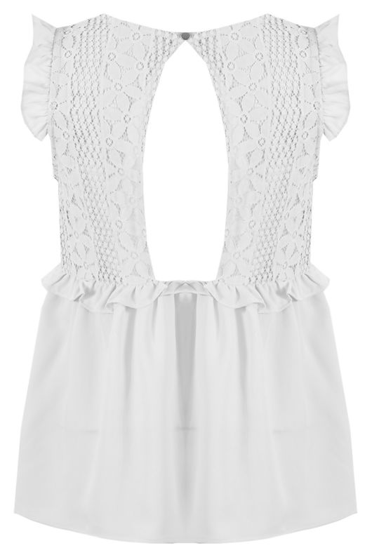 White Lace Overlay Pleated Tops